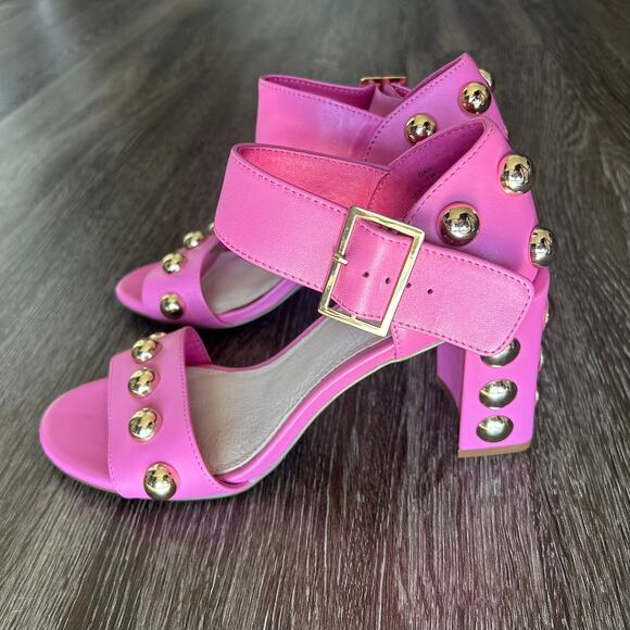 NWT Cecelia New York Gail Studded Block Heel Sandals in Pink Leather Size 7M - Picture 9 of 16